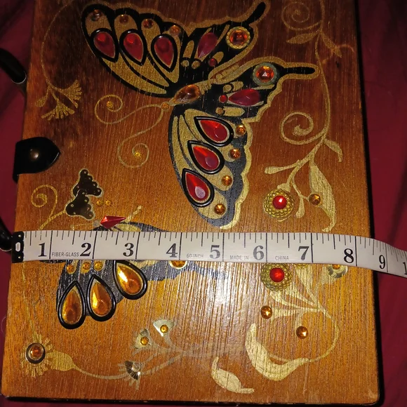 Vintage 1960s Butterfly Embellished Wooden  Cigar Box Purse/ Enid Collins Style - Picture 14 of 16